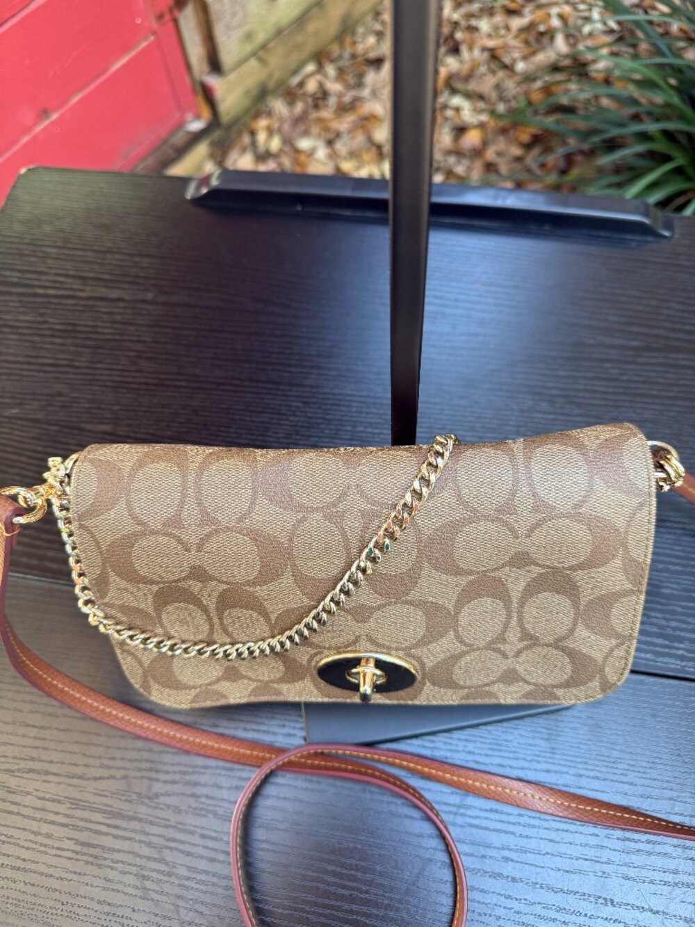 Coach Mini Ruby Crossbody Shoulder Bag w/ Gold Chain Monogram Canvas Leather - Picture 6 of 16